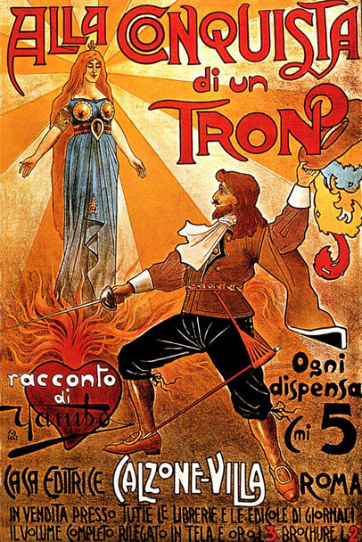 Alla Conquista Di Un Tron Vintage Illustration Travel Art Deco Vintage French Wall Art Nouveau French Advertising Vintage Poster Prints Art Nouveau Decor Cool Wall Art Print Poster 16x24