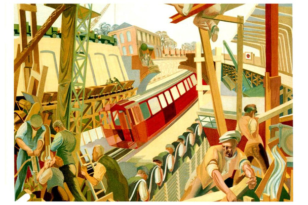 New Works 1932 Building London Underground Subway England Vintage Illustration Travel Cool Wall Art Print Poster 16x24