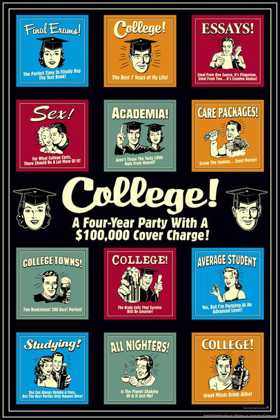 College Collage by RetroSpoofs Humor Cool Wall Decor Art Print Poster 24x36