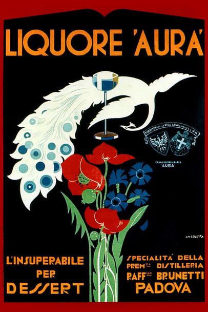 Liquore Aura Vintage Illustration Art Deco Liquor Vintage French Wall Art Nouveau 1920 Booze Poster Print French Advertising Cool Wall Art Print Poster 16x24