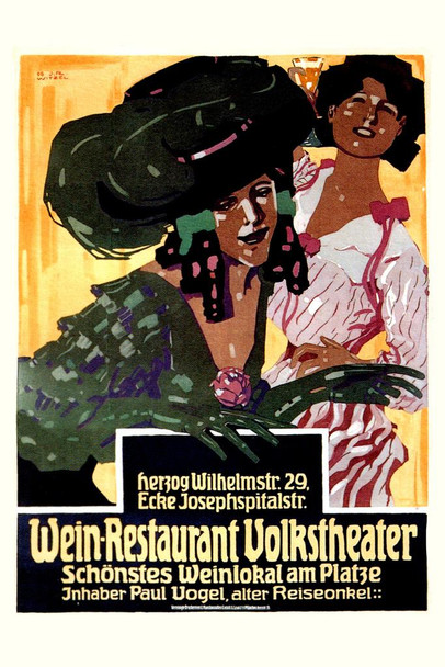 Wein Restaurant Volkstheater Vintage Illustration Art Deco Vintage French Wall Art Nouveau 1920 French Advertising Vintage Poster Prints Art Nouveau Decor Cool Wall Art Print Poster 16x24