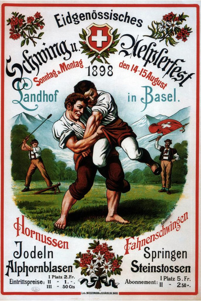 Laminated Eidgenossisches Schwing Alperfest 1898 Swiss Wrestling Alpine Festival Vintage Poster Dry Erase Wall Art 12x18
