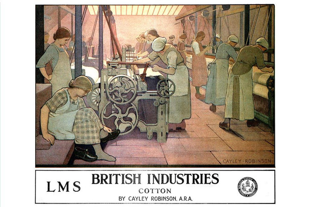 Laminated England LMS British Industries Cotton Mill Workers by Caley Robinson Vintage Illustration Travel Poster Dry Erase Wall Art 12x18