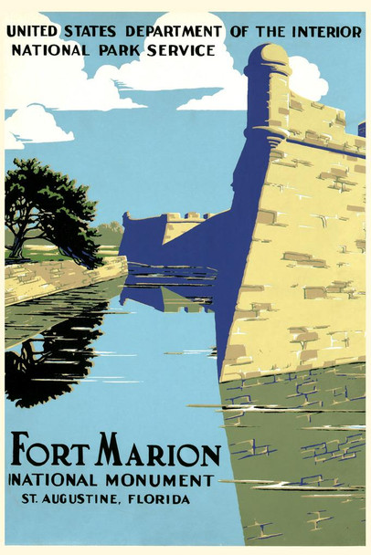 Laminated Florida Fort Marion National Monument Park St Augustine Tourism Vintage Illustration Travel Poster Dry Erase Wall Art 12x18