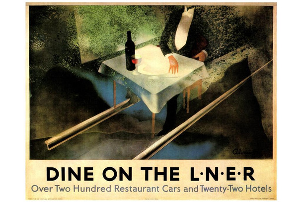 Laminated England Dine on the LNER London Northeast Railway Vintage Illustration Travel Poster Dry Erase Wall Art 12x18