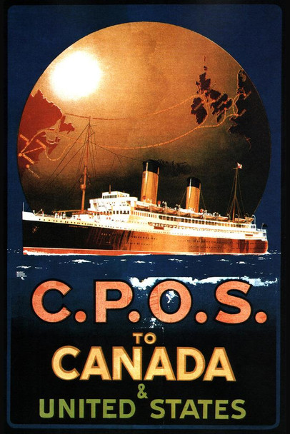 Laminated CPOS to Canada United States Cruise Ship Ocean Liner Vintage Illustration Travel Poster Dry Erase Wall Art 12x18