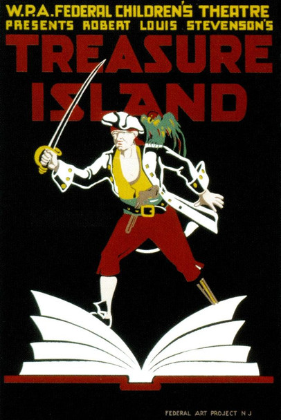 Laminated WPA Treasure Island Childrens Theater Play Musical Vintage Illustration Travel Poster Dry Erase Wall Art 12x18