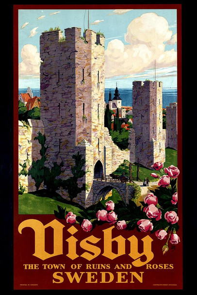 Laminated Visby Castle Ruins Sweden Stockholm Vintage Illustration Travel Poster Dry Erase Wall Art 12x18