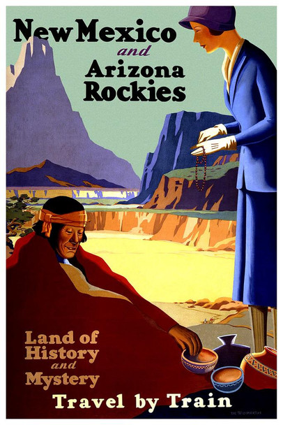 Laminated New Mexico Arizona Rockies Vintage Illustration Travel Art Deco Vintage French Wall Art Nouveau 1920 French Advertising Vintage Poster Prints Art Nouveau Decor Poster Dry Erase Wall Art 12x18