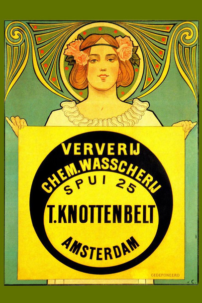 Laminated Ververij Chem T Knottenbelt Amsterdam Mucha Vintage Illustration Art Deco Eclectic Advertising French Wall Vintage Art Nouveau 1920 Poster Dry Erase Wall Art 12x18