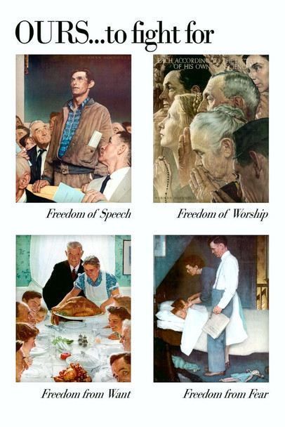 Laminated The Four Freedoms by Norman Rockwell Art Print Poster 24x36 inch