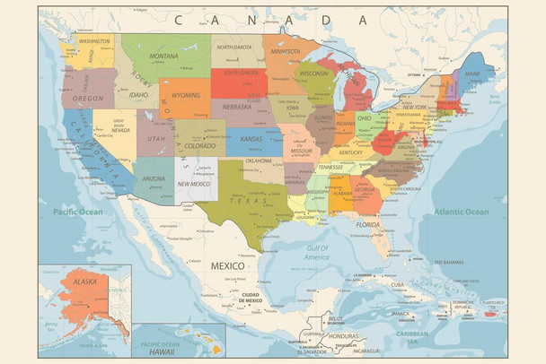 Laminated United States Gulf of America Map Mckinley 2025 Updated Wall Art Poster Dry Erase Wall Art 24x36