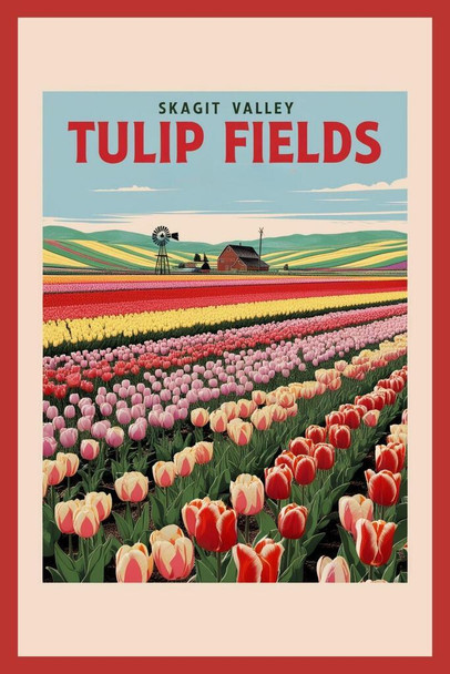 Laminated Washington Skagit Valley Tulip Fields Travel Poster Poster Dry Erase Wall Art 24x36