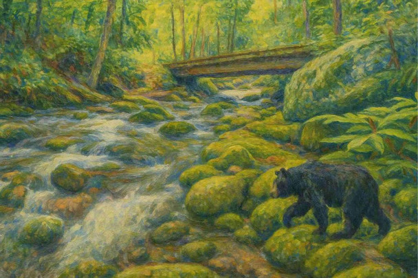 Laminated Great Smoky Mountains National Park Bear Creek Impressionist Landscape Wall Art Print Poster 24x36