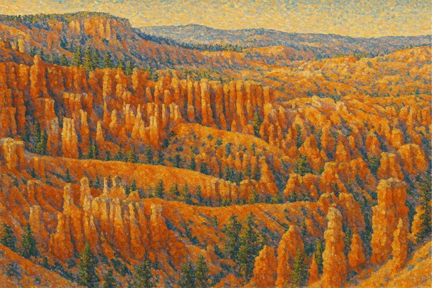 Laminated Bryce Canyon National Park Pointillist Red Rock Hoodoos Wall Art Print Poster 24x36