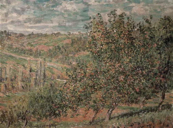 Laminated Claude Monet Apple Trees in Bloom at Vetheuil Impressionist Landscape Painting Print Poster Dry Erase Wall Art 16x24
