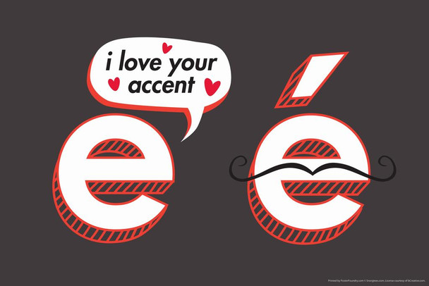 Laminated I Love Your Accent Humor Poster Dry Erase Wall Art 24x16