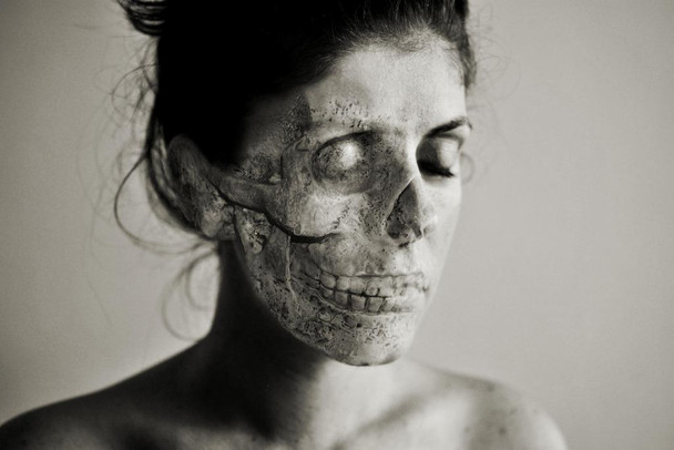 Laminated Skull Close Up Evil Black and White Photo Photograph Poster Dry Erase Wall Art 24x16