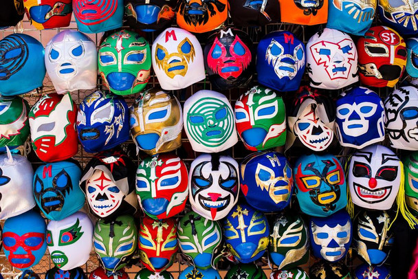 Laminated Mexican Wrestling Masks on Display San Francisco Photo Photograph Poster Dry Erase Wall Art 24x16