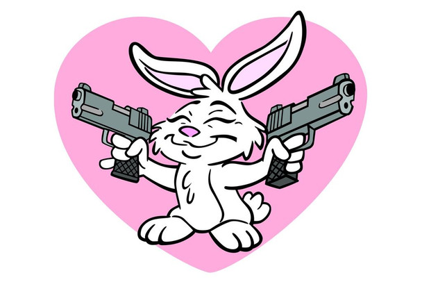 Laminated Bunny With Guns Poster Dry Erase Wall Art 16x24