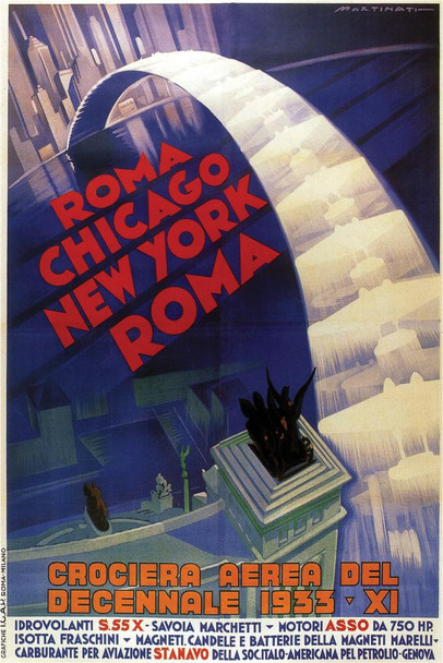 Laminated Crociera Aerea Decennale 1935 Roma Rome Chicago New York Vintage Travel Poster Dry Erase Wall Art 16x24