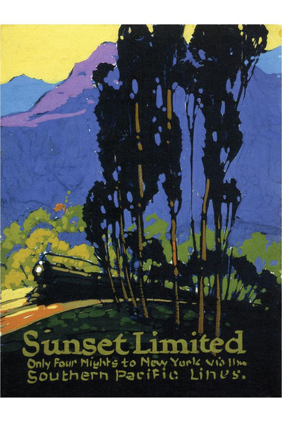 Laminated Southern Pacific Lines Sunset Limited New York Train Vintage Travel Poster Dry Erase Wall Art 16x24