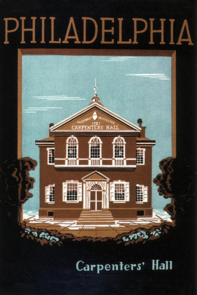 Laminated Philadelphia Carpenters Hall Building Vintage Poster Dry Erase Wall Art 16x24
