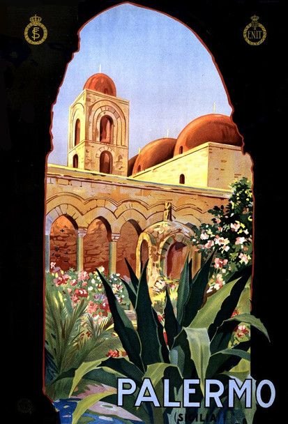 Laminated Palermo Italy Vintage Illustration Travel Art Deco Vintage French Wall Art Nouveau 1920 French Advertising Vintage Poster Prints Art Nouveau Decor Poster Dry Erase Wall Art 16x24