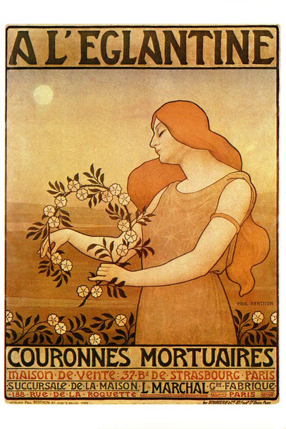 Laminated L Eglantine Funeral Wreath Rose Vintage Illustration Art Deco Vintage French Wall Art Nouveau 1920 French Advertising Vintage Poster Prints Art Nouveau Decor Poster Dry Erase Wall Art 16x24