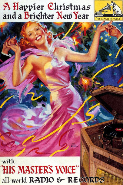 Laminated Victor His Masters Voice Gramophone Radio Records Vintage Illustration Art Deco Eclectic Advertising French Wall Vintage Art Nouveau 1920 Poster Dry Erase Wall Art 16x24