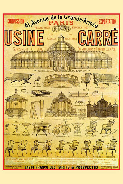 Laminated Usine Carre Shopping Paris Vintage Illustration Travel Art Deco Vintage French Wall Art Nouveau French Advertising Vintage Poster Prints Art Nouveau Decor Poster Dry Erase Wall Art 16x24