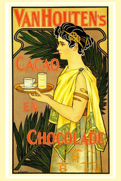 Laminated Van Houtens Cacao Chocolate Mucha Vintage Illustration Travel Art Deco Vintage French Wall Art Nouveau French Advertising Vintage Poster Print Art Nouveau Decor Poster Dry Erase Wall Art 16x24