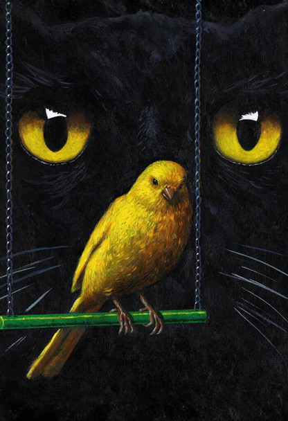 Black Cat And Canary Painting Moody Vintage Cat Art Cool Wall Art Print Poster 24x36