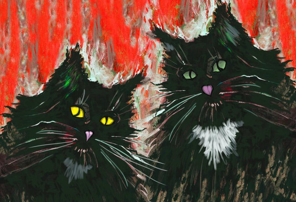 Black Cat Couple Painting Romantic Modern Cat Art Cool Wall Art Print Poster 24x36