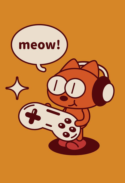 Cute Gamer Cat Kitten With Controller Headset Art Cool Wall Art Print Poster 12x18