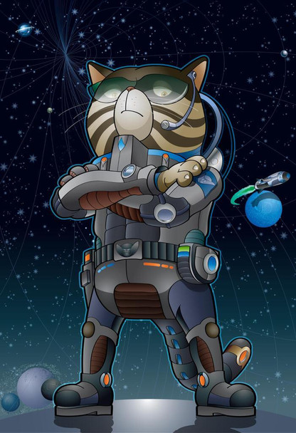Laminated Cat Astronaut Space Commander Sci Fi Cosmic Cat Poster Dry Erase Wall Art 24x36