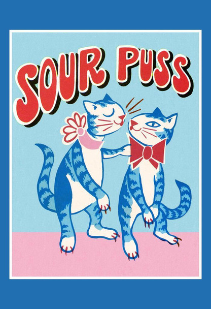 Sour Puss Cats Vintage Funny Cat Poster Retro Kitten Art Cool Wall Art Print Poster 16x24