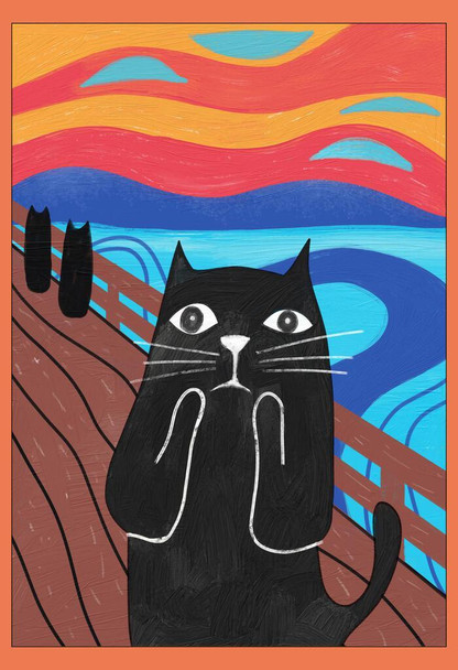 Laminated Cat Scream Parody Funny Black Cat Expression Art Poster Dry Erase Wall Art 24x36