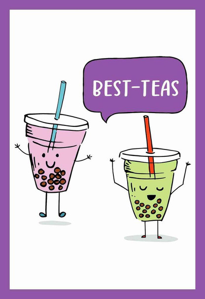 Best Teas Boba Tea Pun Cute Bubble Tea Characters Kawaii Drink Art Cool Wall Art Print Poster 1