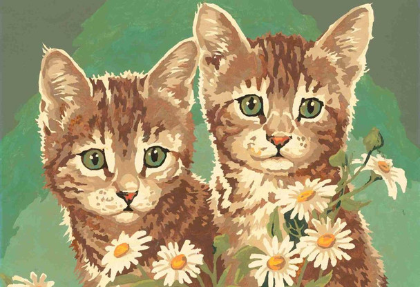 Laminated Two Kittens With Daisies Vintage Cat Art Floral Illustration Poster Dry Erase Wall Art 16x24