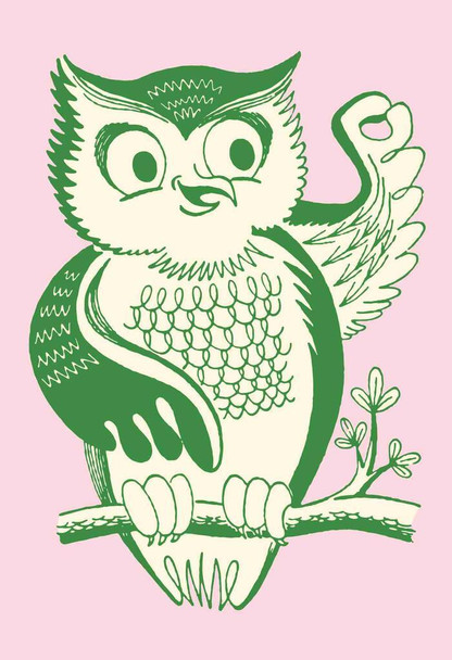 Laminated Vintage Owl Pointing Gesture Art Retro Bird Illustration Poster Dry Erase Wall Art 24x36