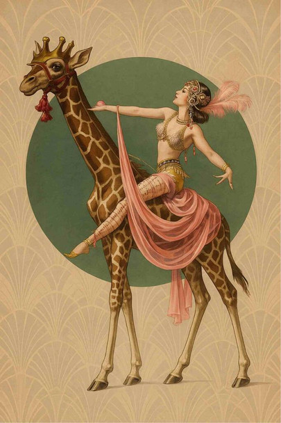 Enchanted Art Deco Woman On Giraffe Vintage Glamour Cool Wall Art Print Poster 24x36