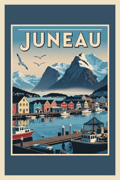 Alaska Juneau Retro Travel Poster Cool Wall Art Print Poster 24x36