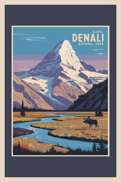 Alaska Denali National Park Retro Travel Poster Cool Wall Art Print Poster 24x36