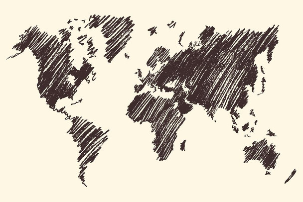 World Map Countries Sepia Sketch Art Cool Wall Art Print Poster 16x24