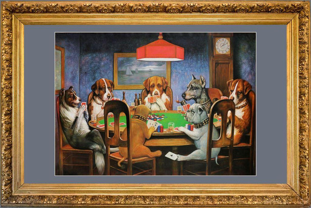 C M Coolidge Friend In Need Dogs Play Poker Faux Antique Frame Cool Wall Art Print Poster 16x24