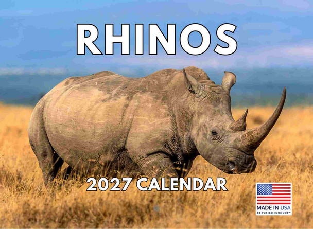 Rhino Calendar 2027 Rhinoceros Monthly Wall Calender 12 Month