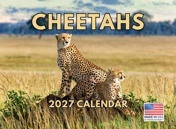 Cheetah Calendar 2027 Monthly Wall 12 Month Kids Safari Theme
