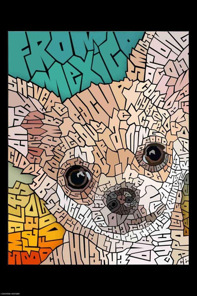 Curtis Epperson Chihuahua Dog Word Mosaic Art Hand Drawn Cool Wall Art Print Poster 24x36
