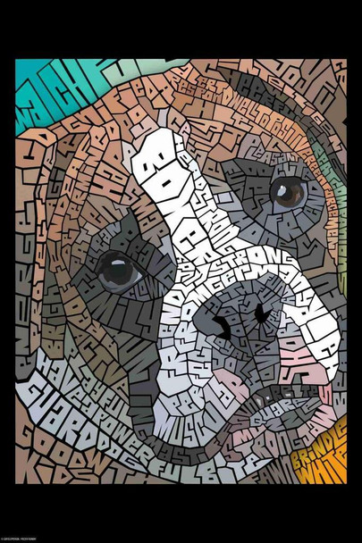 Curtis Epperson Boxer Dog Word Mosaic Art Hand Drawn Cool Wall Art Print Poster 24x36